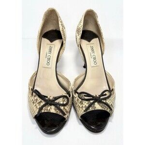 Jimmy Choo Python Heels w/ Black Bow Detail Snakeskin Y2K Vintage Sz EU 37 7